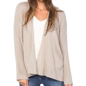 Wooden Ships Cardigan Sweater Beige Dana Ribbed Small Medium Open Wool Blend